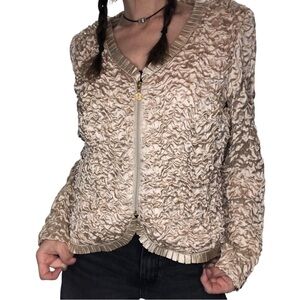 Vtg 80’s 90’s Joseph Ribkoff Crinkle Gold Satin Jacket Sz M 8-10 Classic Party
